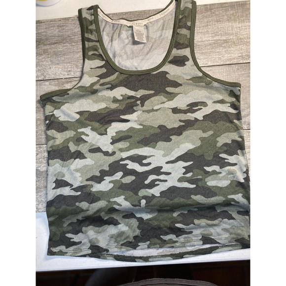 Lucky Brand Tank Top Women's Small Green Camouflage Sleeveless Soft Loungewear - Picture 1 of 4